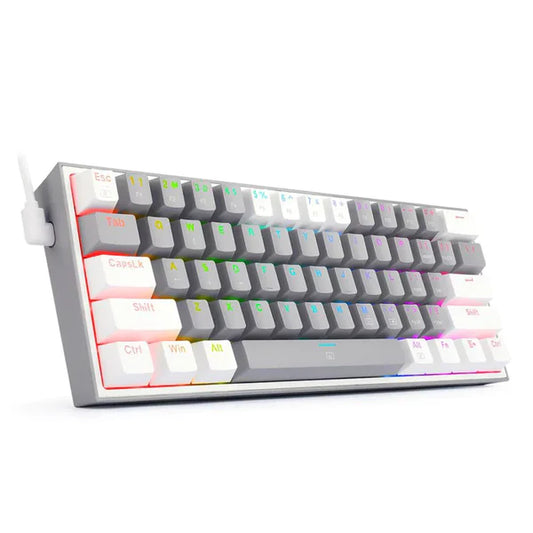 REDRAGON K616 FIZZ PRO GREY WHITE RGB BLUETOOTH WIRELESS MECHANICAL GAMING KEYBOARD 61 KEYS, RED SWITCHES
